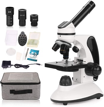 40X-1000X Microscopes for Students Kids Adults Dual LED Illumination Power Optical Glass Lenses Cordless Biological Compound Monocular Microscopes with Microscope Slides Set Phone Adapter 